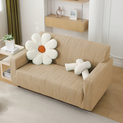 200gsm Knitting Jacquard Sofa Cover 1/2/3/4 Seater Fully Covered, Blush Beige