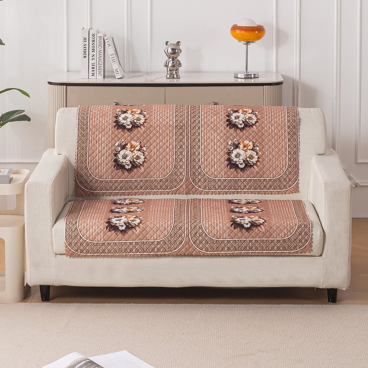 LoomVerse Quilted Sofa Cover Set Washable Sofa Panel for Seat & Back - Vintage Rosette