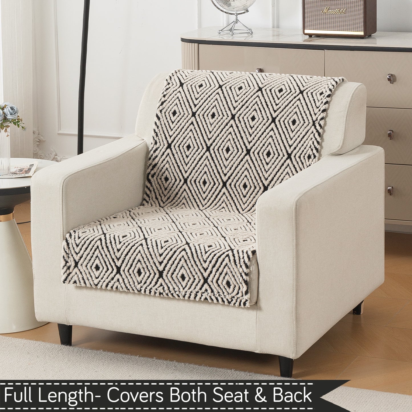 HOKIPO Plush Sofa Cover Throw for Complete Sofa 'Noirea Series', Geometric Diamond