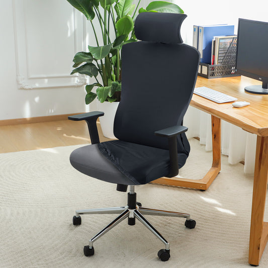 Office Chair Cover with Headrest (High-Back) – 140 GSM Stretch Fabric – Washable, Anti-Slip Fit for Ergonomic Mesh Office Chairs, Grey