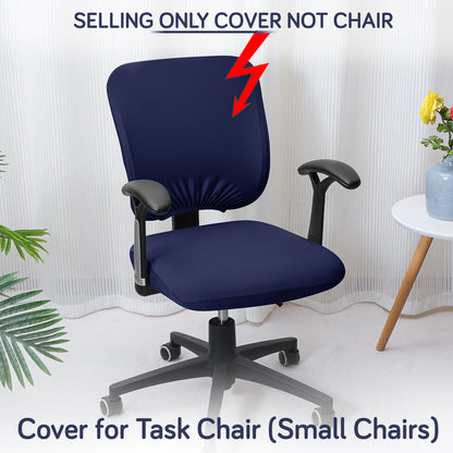 Office Chair Cover for Task Chair – 140 GSM Stretchable Fabric – Washable & Anti-Slip – Fits Small Office Chairs Without Headrest, Navy Blue