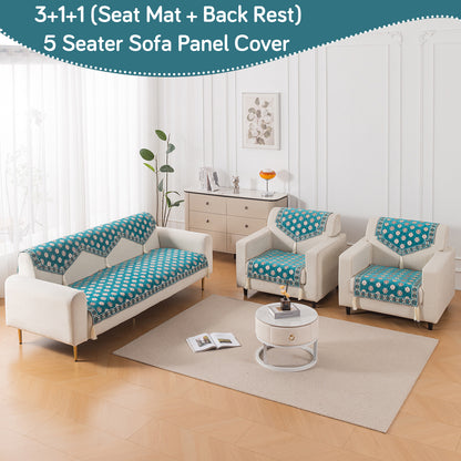 Heritage Weave Premium Jacquard Sofa Cover Set with Tassels - Emerald Teal