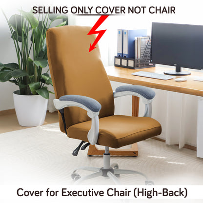 Office Chair Cover for Executive Chair (High-Back) – 140 GSM Stretchable Fabric – Washable & Anti-Slip – Fits Big & Tall Office Chairs, Camel