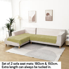 Luxury Plush Sofa Mat for 3 Seater and 2 Seater Sofa (L Shape), Green