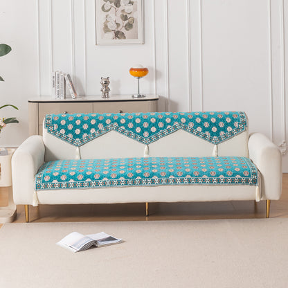 Heritage Weave Premium Jacquard Sofa Cover Set with Tassels - Emerald Teal