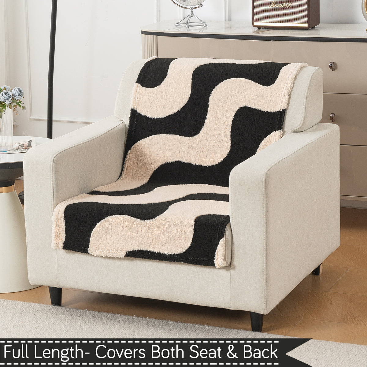 'Noirea Series' Plush Sofa Cover for Seat & Back, Wavy Stripe