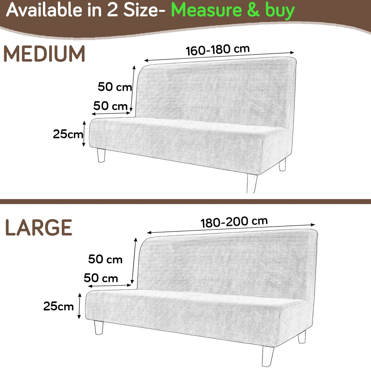 SereneSolids Stretchable Elastic Armless Sofa Cover – 140 GSM, Futon Slipcover, Easy Fit, Dark Camel