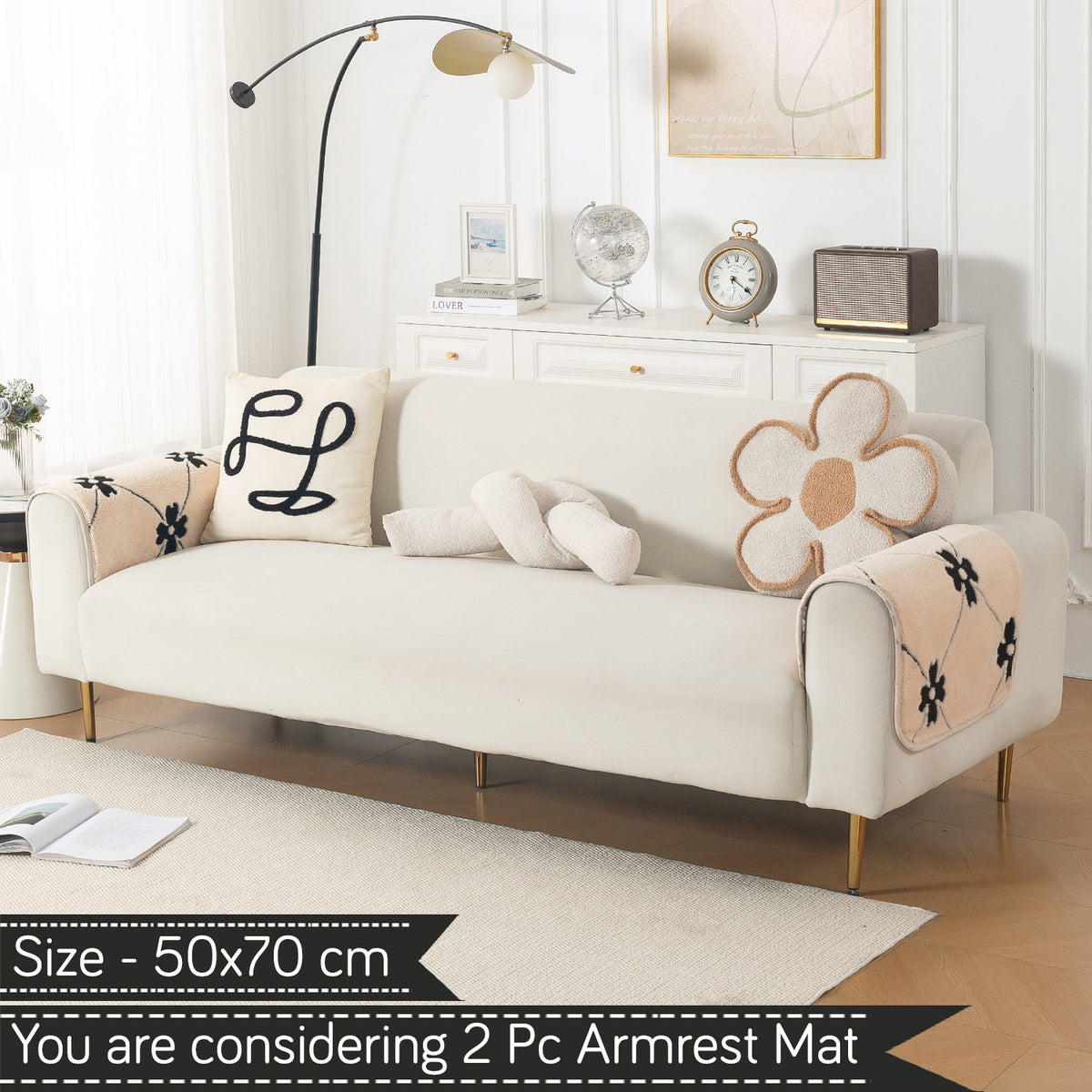 Luxury Plush Sherpa Anti-Slip Sofa Cover Mat, 'Noirea Series'| Floral Lattice