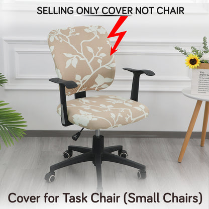 Printed Office Chair Cover for Task Chair – 140 GSM Stretchable Fabric – Washable & Anti-Slip – Fits Small Office Chairs Without Headrest, Buff Brown Sillehoute Floral