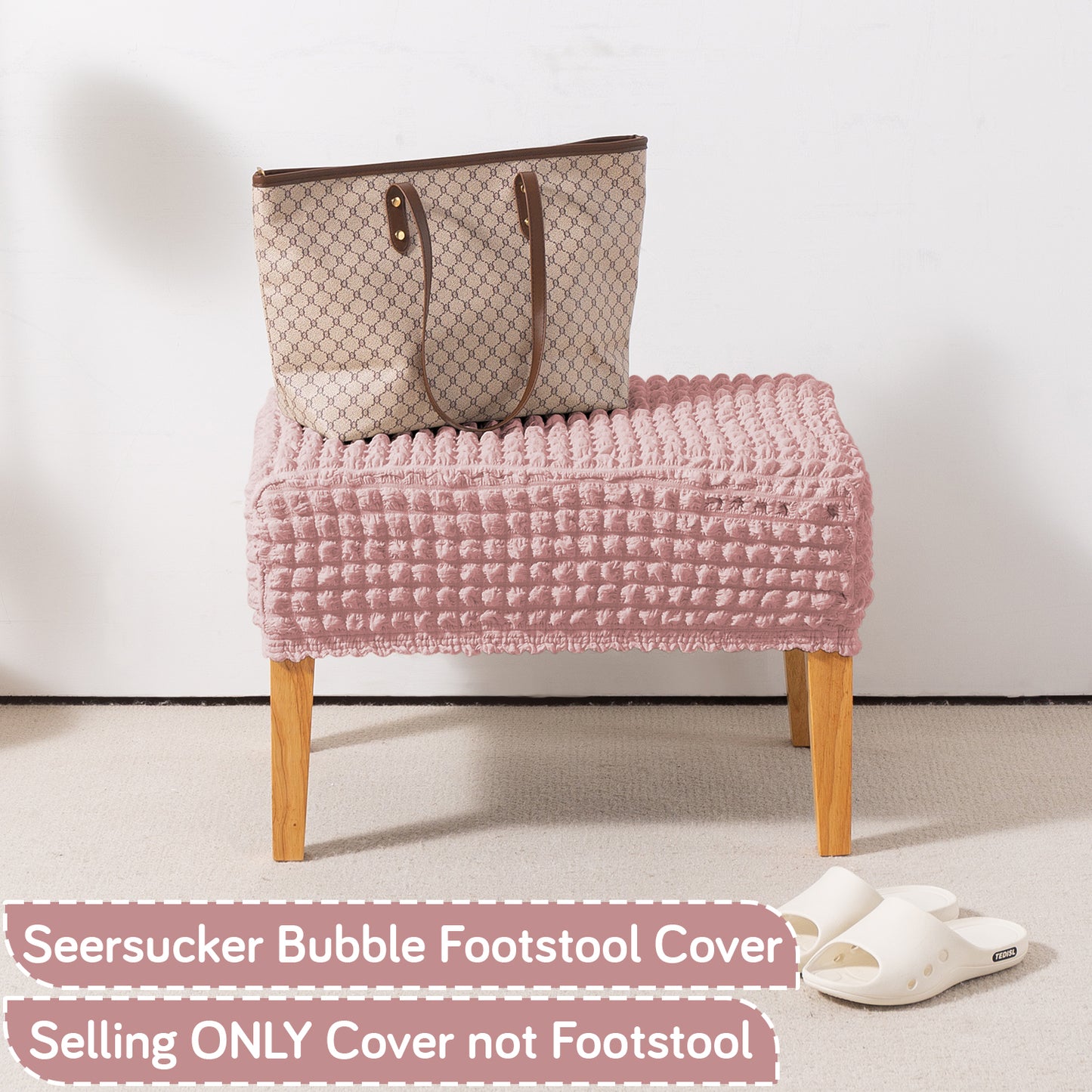 Aria Nova 280 GSM Bubble Stretchable Foot Rest Stool Cover, Tea Rose Pink