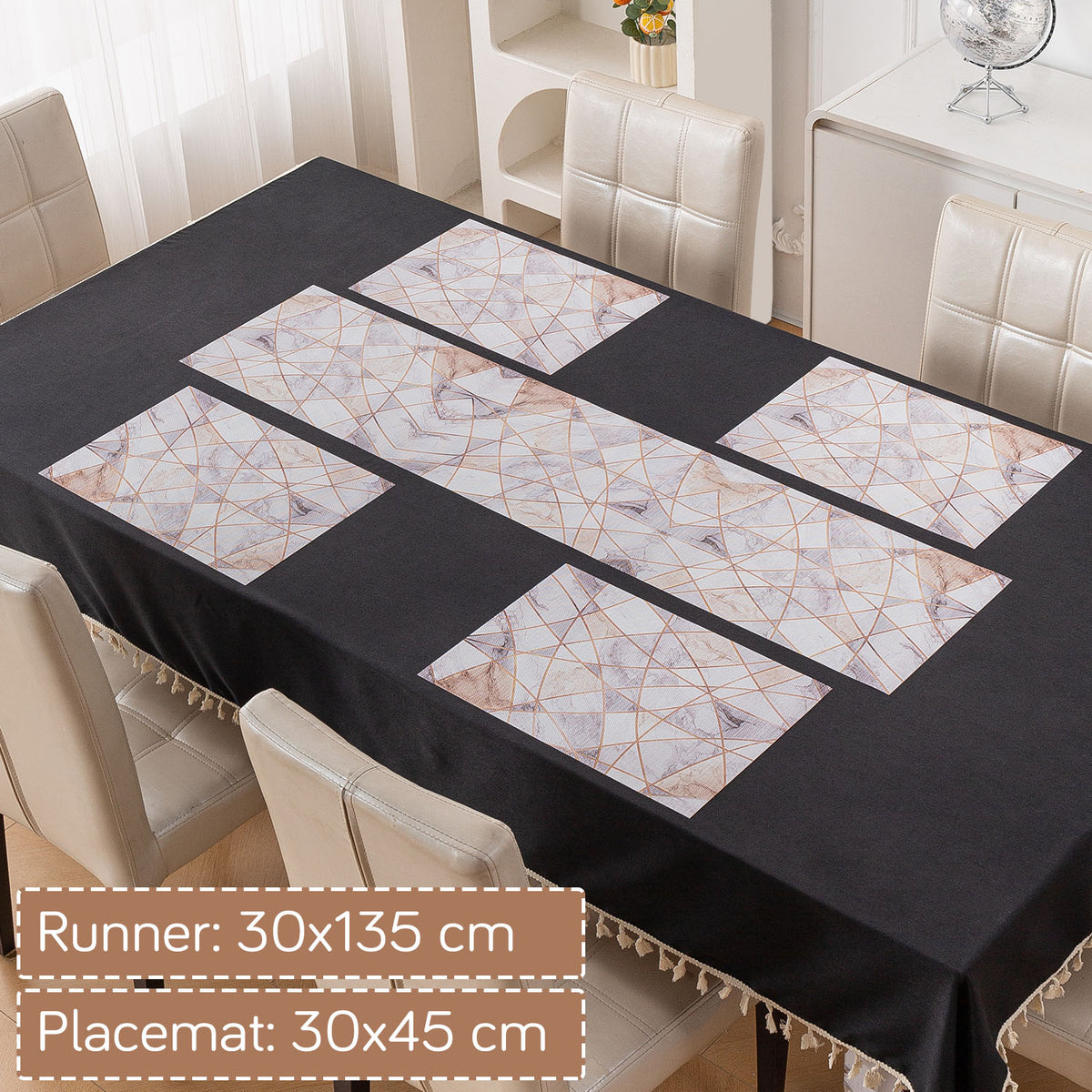 Marble Fusion PVC Mats for Dining Table, Angular Aura - Cream Gold