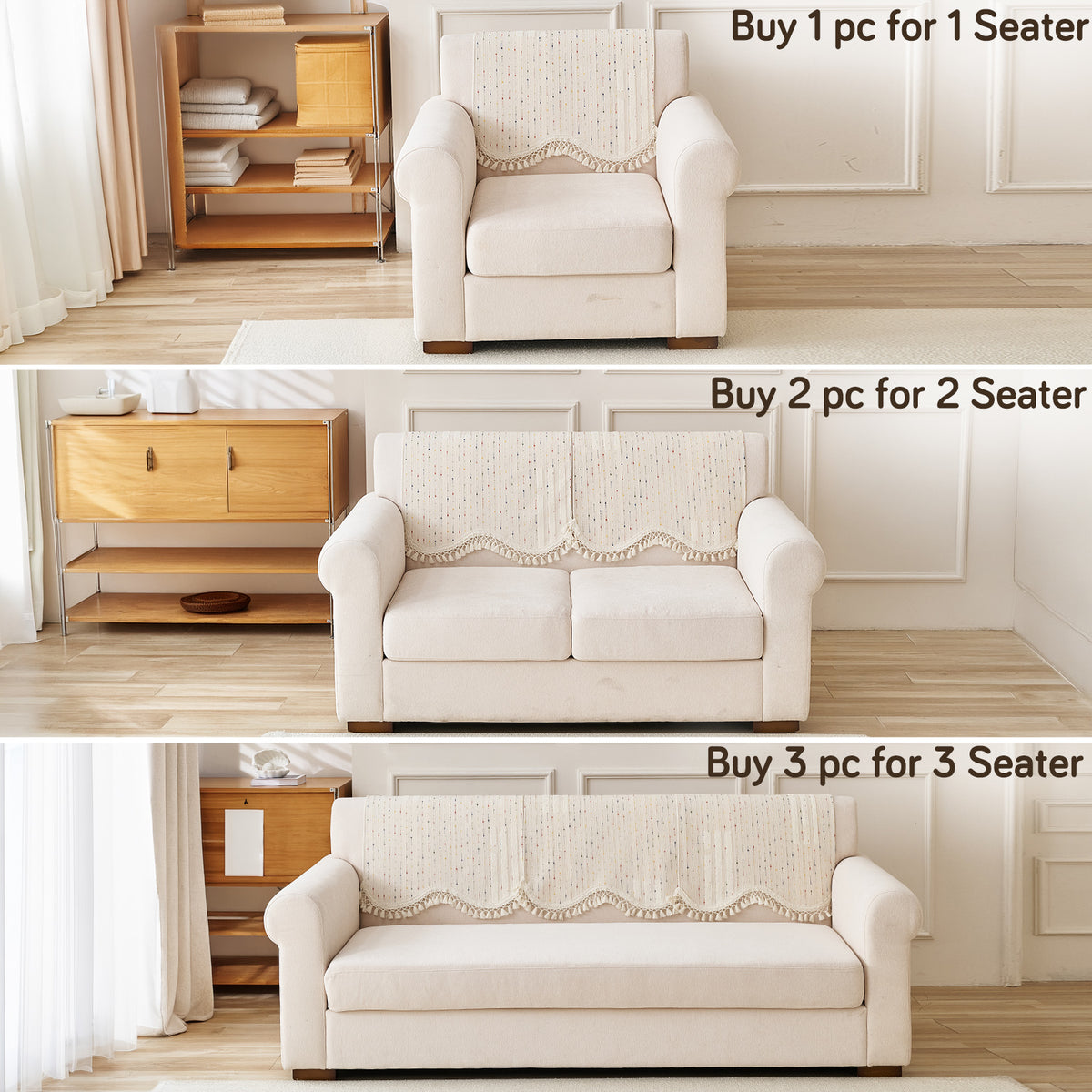DreamWave Chenille with Tassels Sofa Cover Mat, Latte Beige