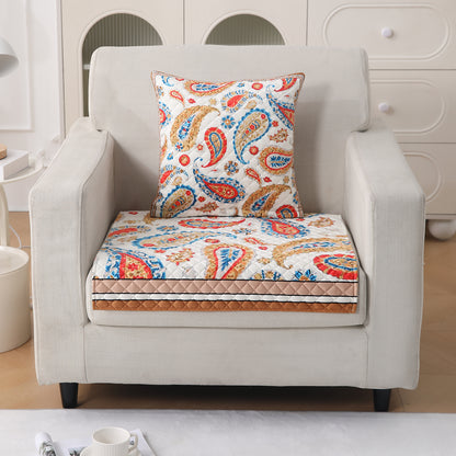 LiefNest Printed Holland Velvet Sofa Mat with Foam Filling - Paisley Multicolor for 1/2/3 Seater & Armrest