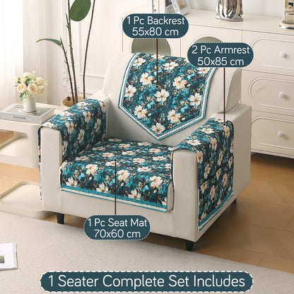 Florentina Series Printed Holland Velvet Sofa Mat - Pansies Teal