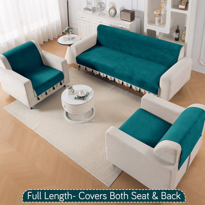Holland Velvet 5-Seater Sofa Cover (3+1+1), TasselTone Series | Teal