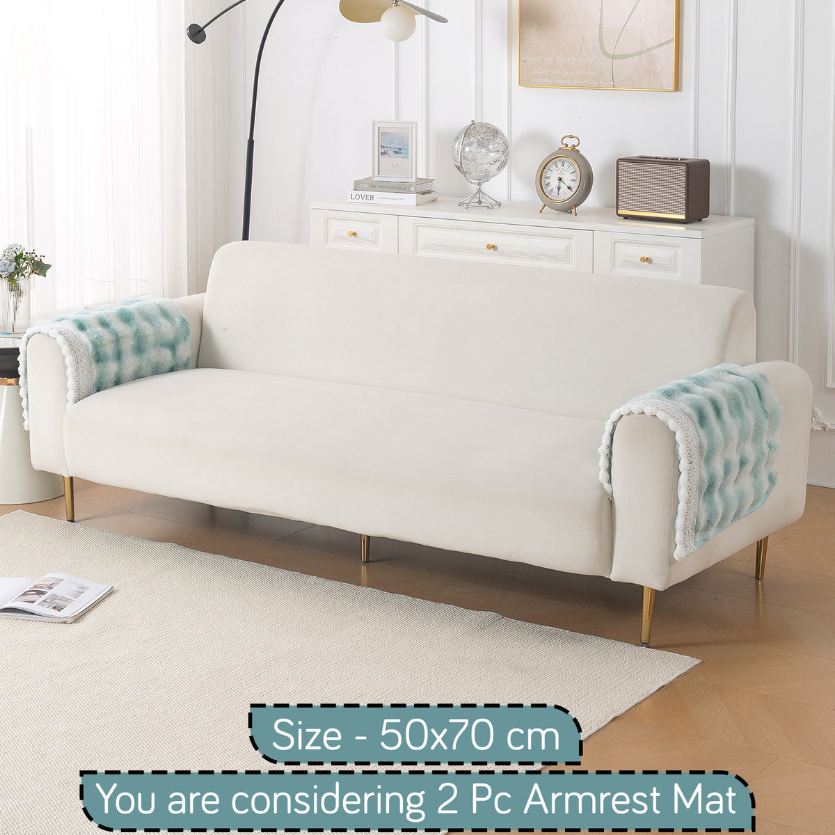 Faux Rabbit Fur Sofa Cover with Lace |Gradient Rabbit Plush, Green