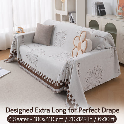 Premium 320 GSM Chenille Sofa Cover Throw All Season 'Serene Abode Series', Brown Dot Burst