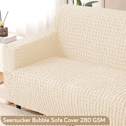 Aria Nova Elastic 280 GSM Stretchable Bubble Sofa Cover, Light Cream