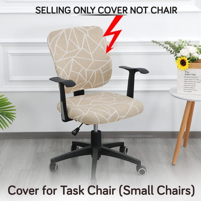 Printed Office Chair Cover for Task Chair – 140 GSM Stretchable Fabric – Washable & Anti-Slip – Fits Small Office Chairs Without Headrest, Beige Abstract Geometry