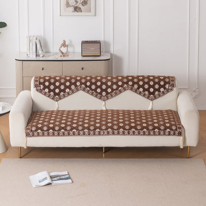 Heritage Weave Premium Jacquard Sofa Cover Set with Tassels - Russet Brown