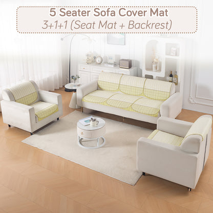 'Comfort Grid Series' Premium Quilted 5 (3+1+1) Seater Sofa Cover Set with Foam Filling | Butter Cream