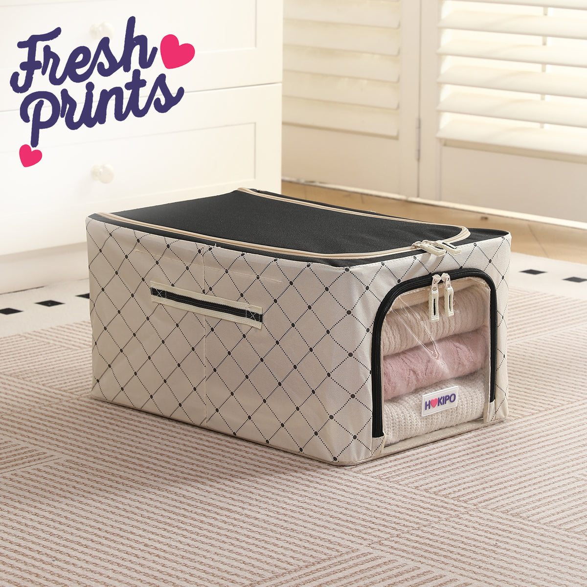 Foldable Cloth Storage  Box Organizer for Wardrobe - Ivory Noir
