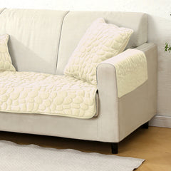 Premium Pebble Milk Velvet Anti Slip Sofa Cover Mat with 2 Armrest Cover, Bliss White
