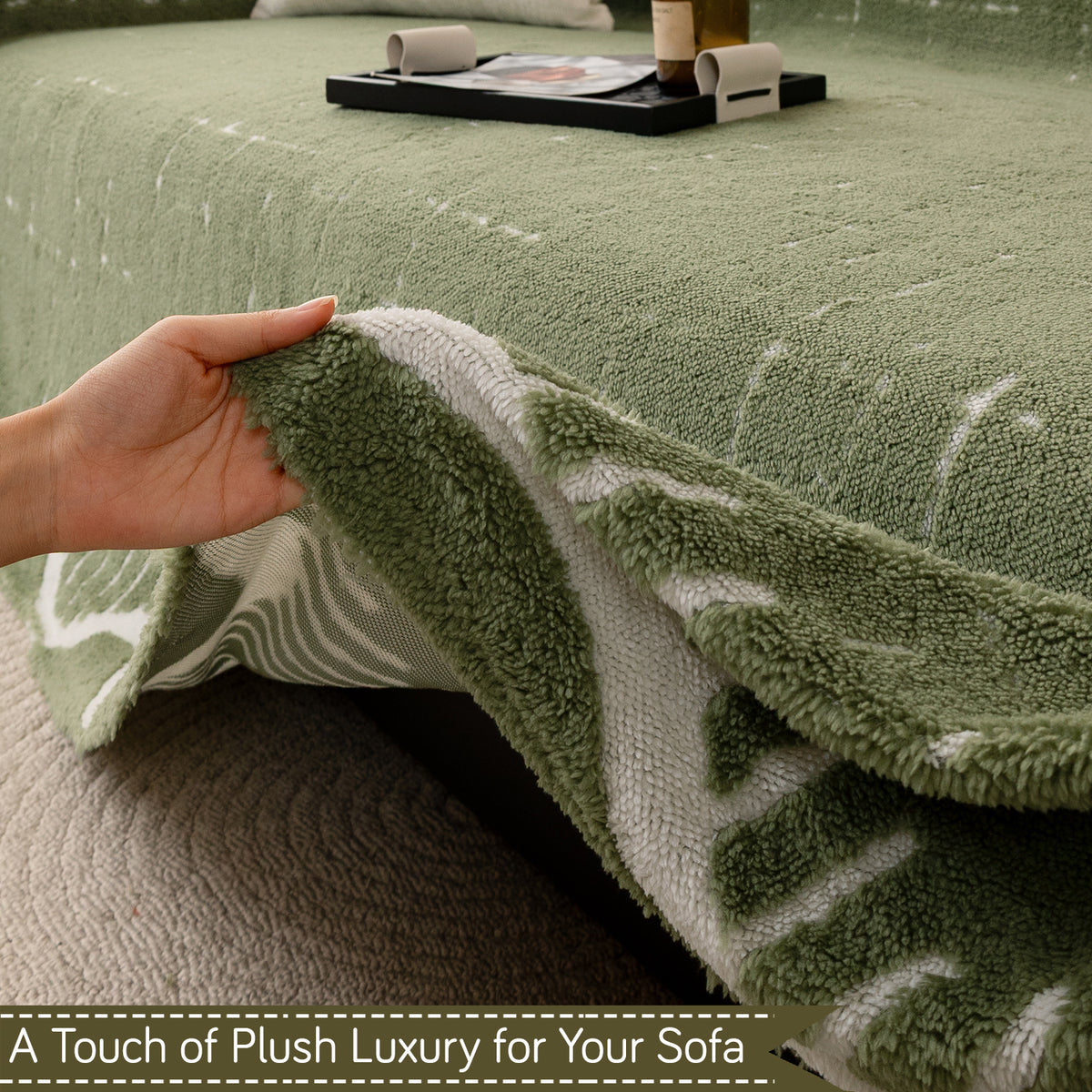 Buy Green Colour Supple Soft Wavy Plush Sofa Throw | HOKIPO