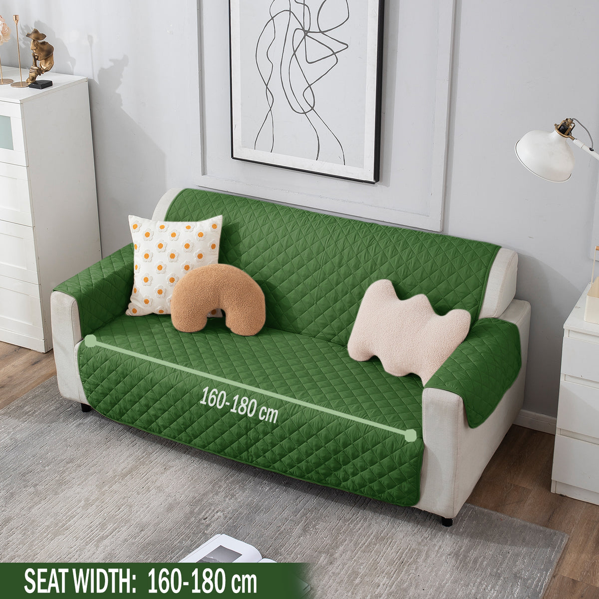 Forest Green quilted three seater sofa cover