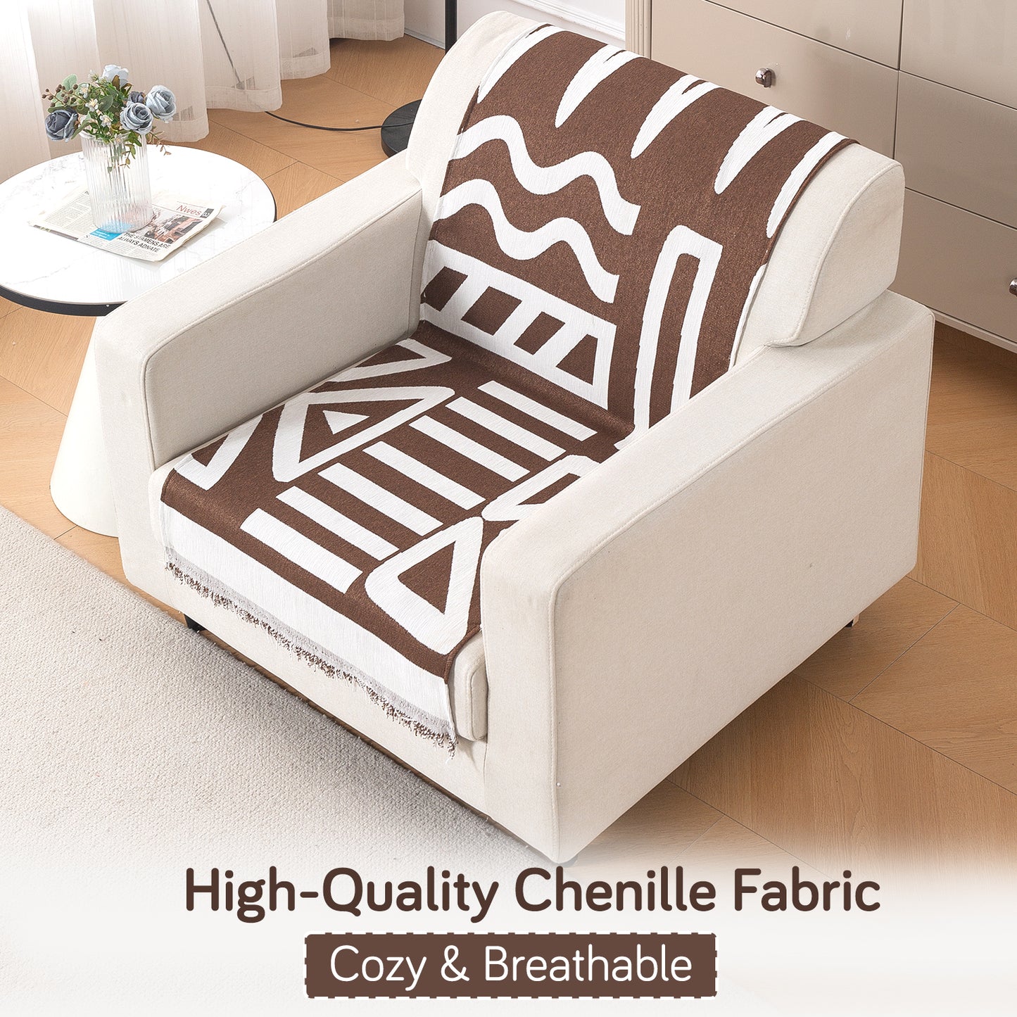 Urban Tribe Premium Chenille Fabric Sofa Cover, Chocolate Brown