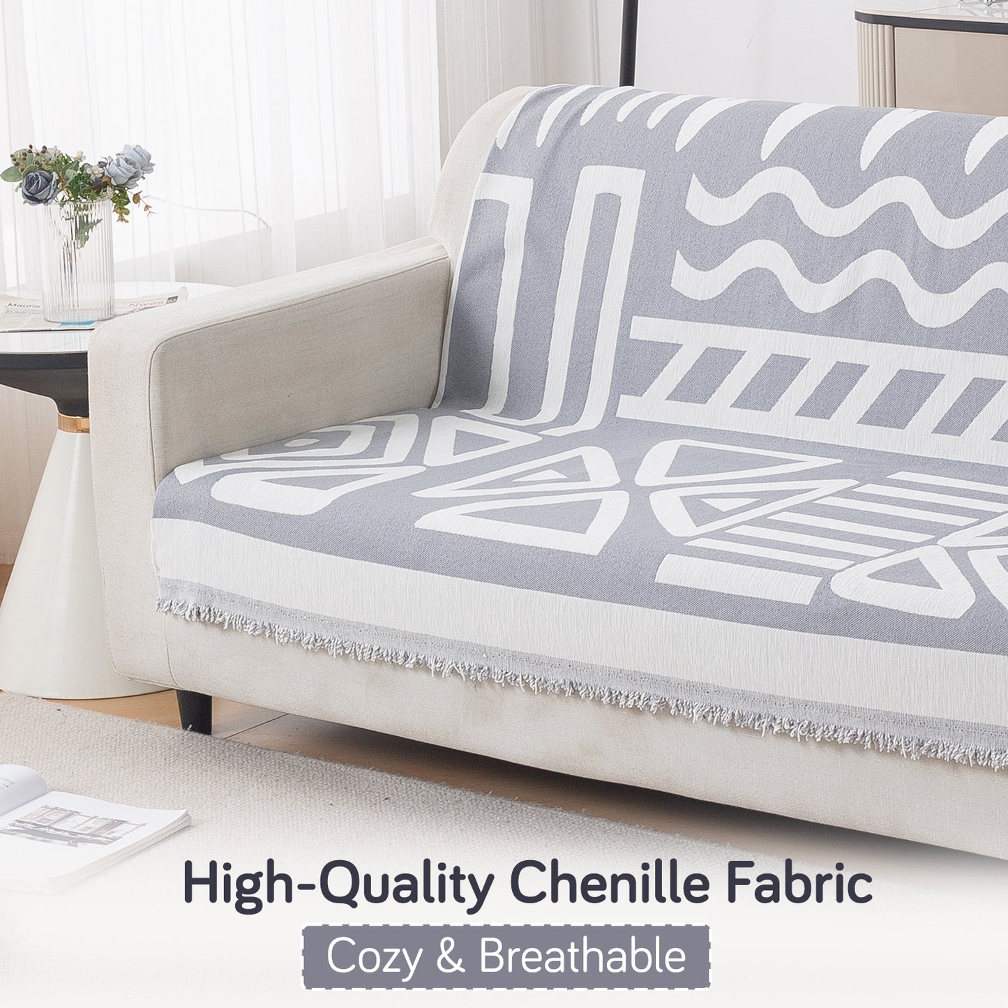 Urban Tribe Premium Chenille Fabric Sofa Cover, Grey