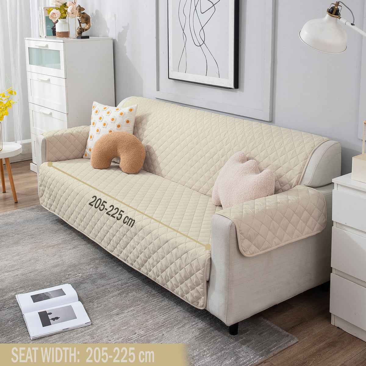 UrbanQuilt Quilted Polyester Sofa Cover Mat Pet Friendly, Cream