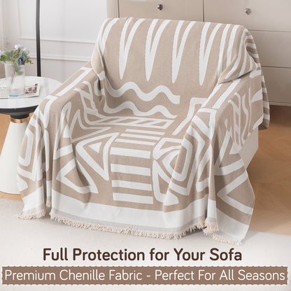 Urban Tribe Premium Chenille Fabric Sofa Cover Throw, Beige
