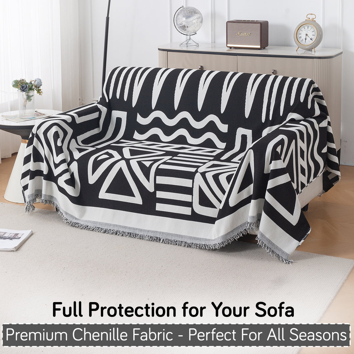 Buy Black Colour Urban Tribe Chenille Two Seater Sofa Throw | HOKIPO