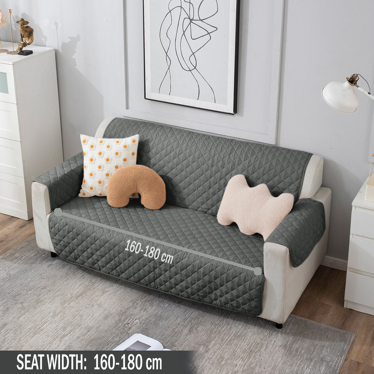 three Seater Anchor Grey quilted sofa cover