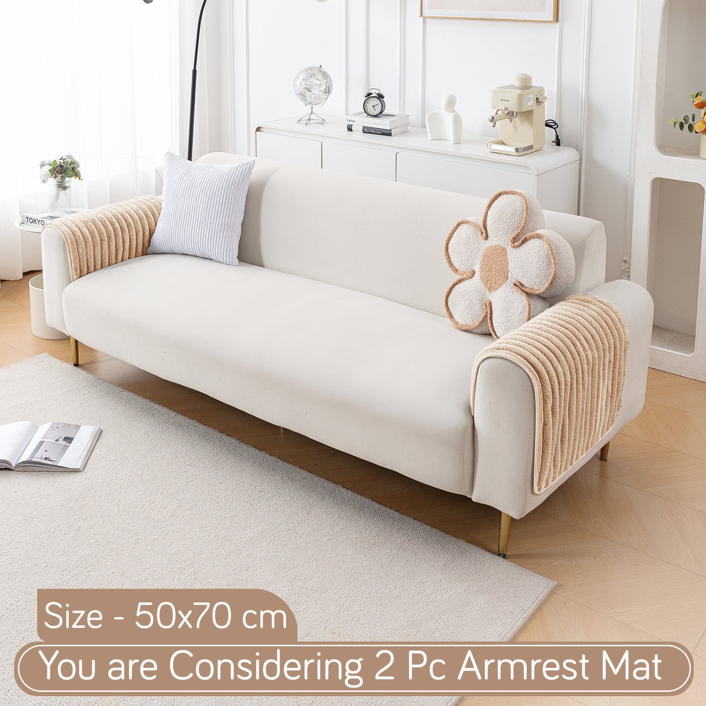 Faux Rabbit Fur Plush Anti-Slip Sofa Mat |Snuggle Fur Sand Brown