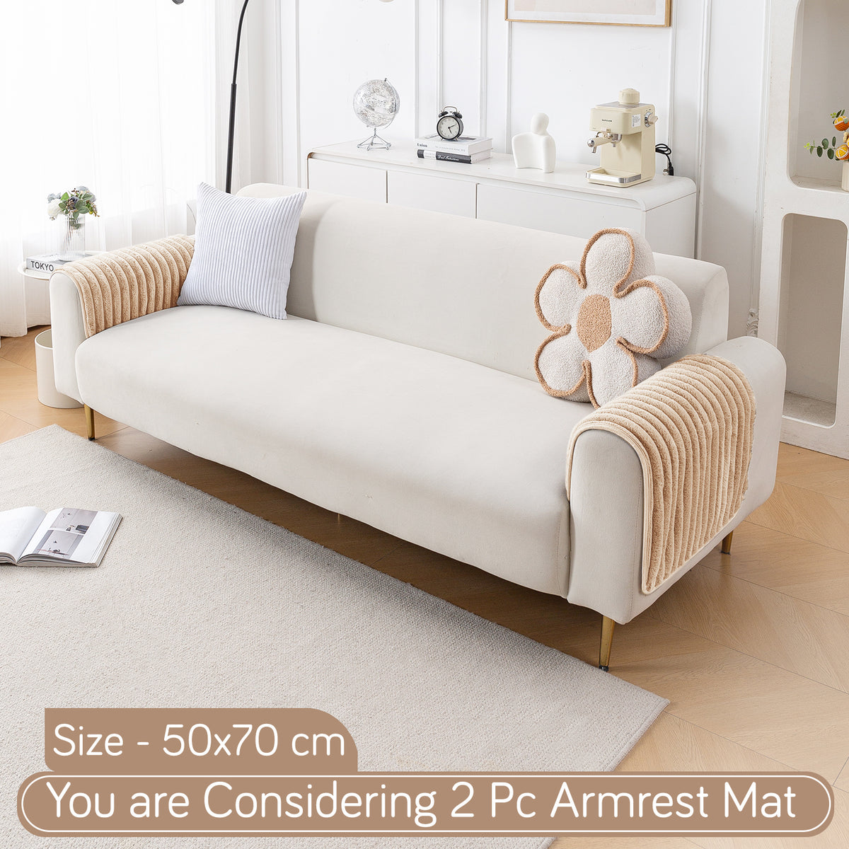 Faux Rabbit Fur Plush Anti-Slip Sofa Mat |Snuggle Fur Sand Brown