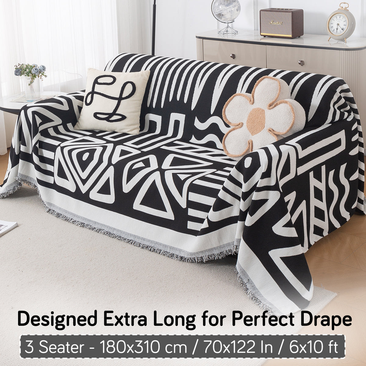 Urban Tribe Premium Chenille Fabric Sofa Cover Throw, Black