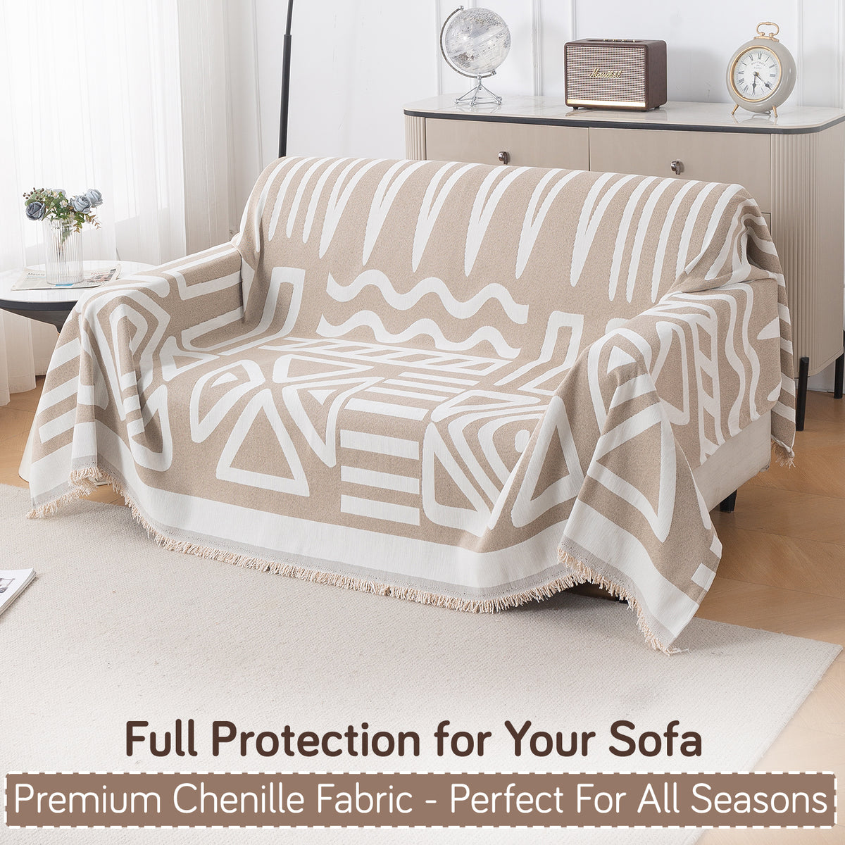 Urban Tribe Premium Chenille Fabric Sofa Cover Throw, Beige