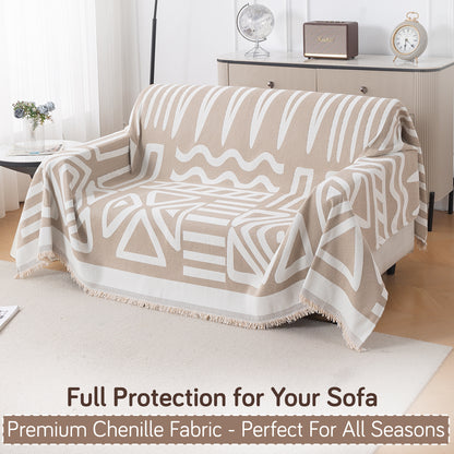 Urban Tribe Premium Chenille Fabric Sofa Cover Throw, Beige