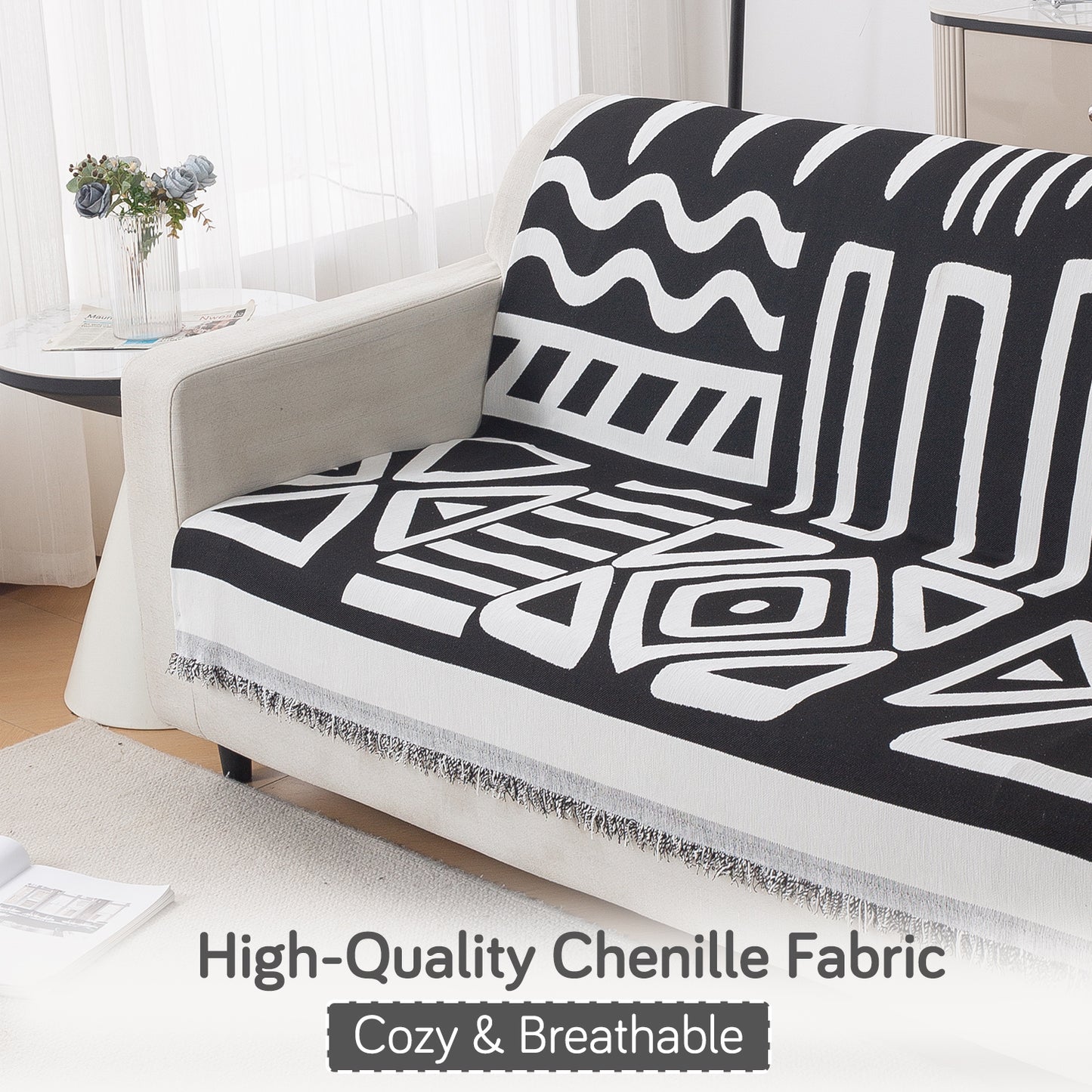 Urban Tribe Premium Chenille Fabric Sofa Cover, Black