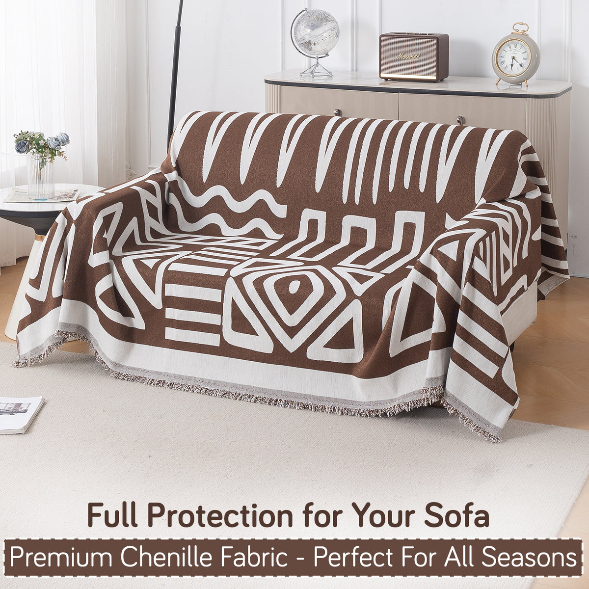 Buy Chocolate Brown Colour Urban Tribe Chenille 3 Seater Sofa Throw | HOKIPO