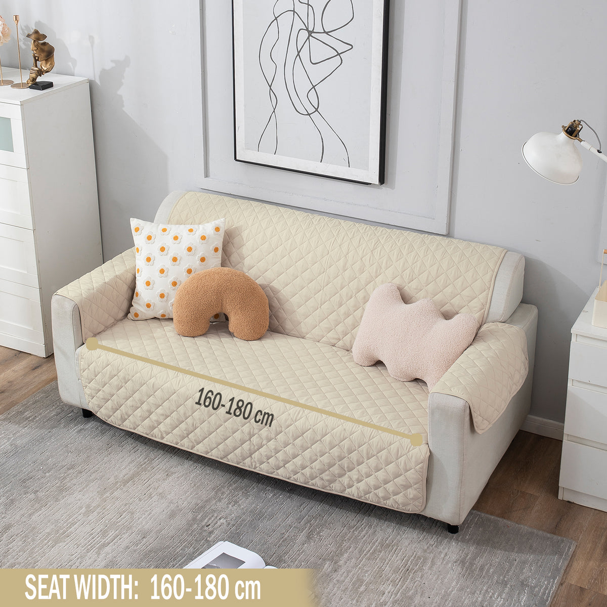 Cream quilted modern design 2 seater sofa covers