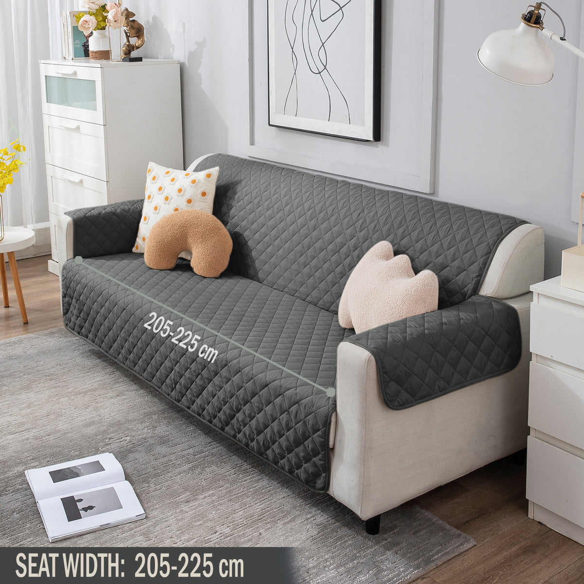 four Seater Anchor Grey quilted sofa cover set