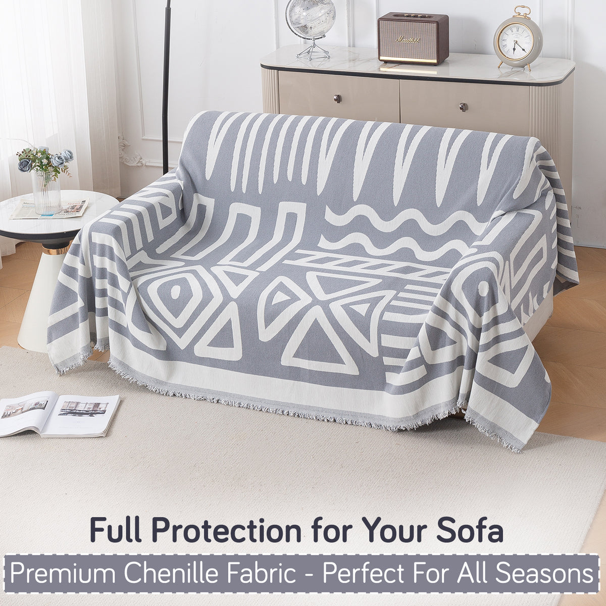 Urban Tribe Premium Chenille Fabric Sofa Cover Throw, Grey