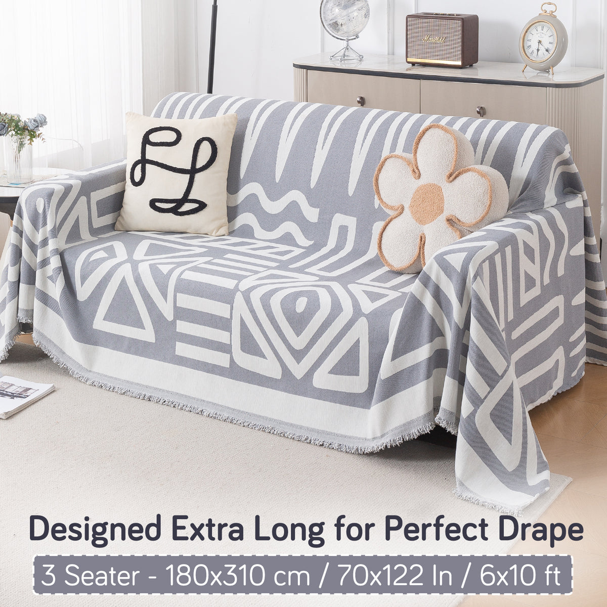 Urban Tribe Premium Chenille Fabric Sofa Cover Throw, Grey