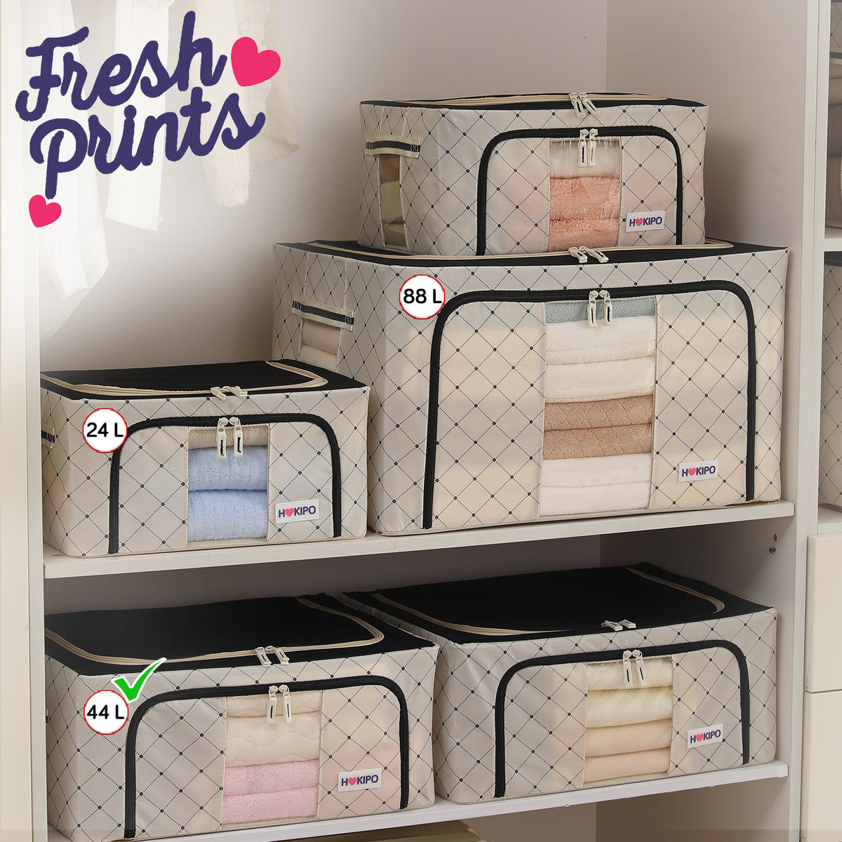 Folding Cloth Storage Box and Organizer for Wardrobe - Ivory Noir