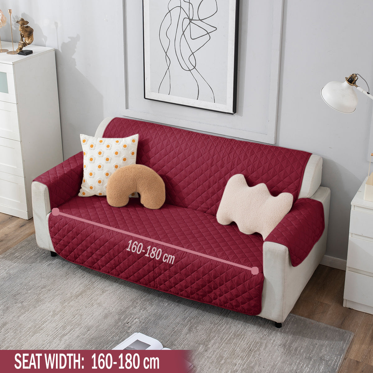 Maroon Polyester quilted three seater sofa cover