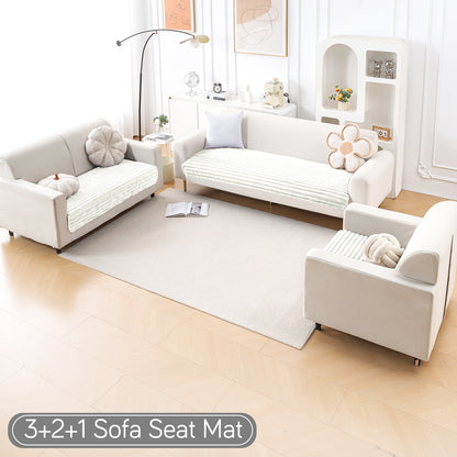 Faux Rabbit Fur Sofa Cover Combination Set, 'Snuggle Fur Series' Pearl White