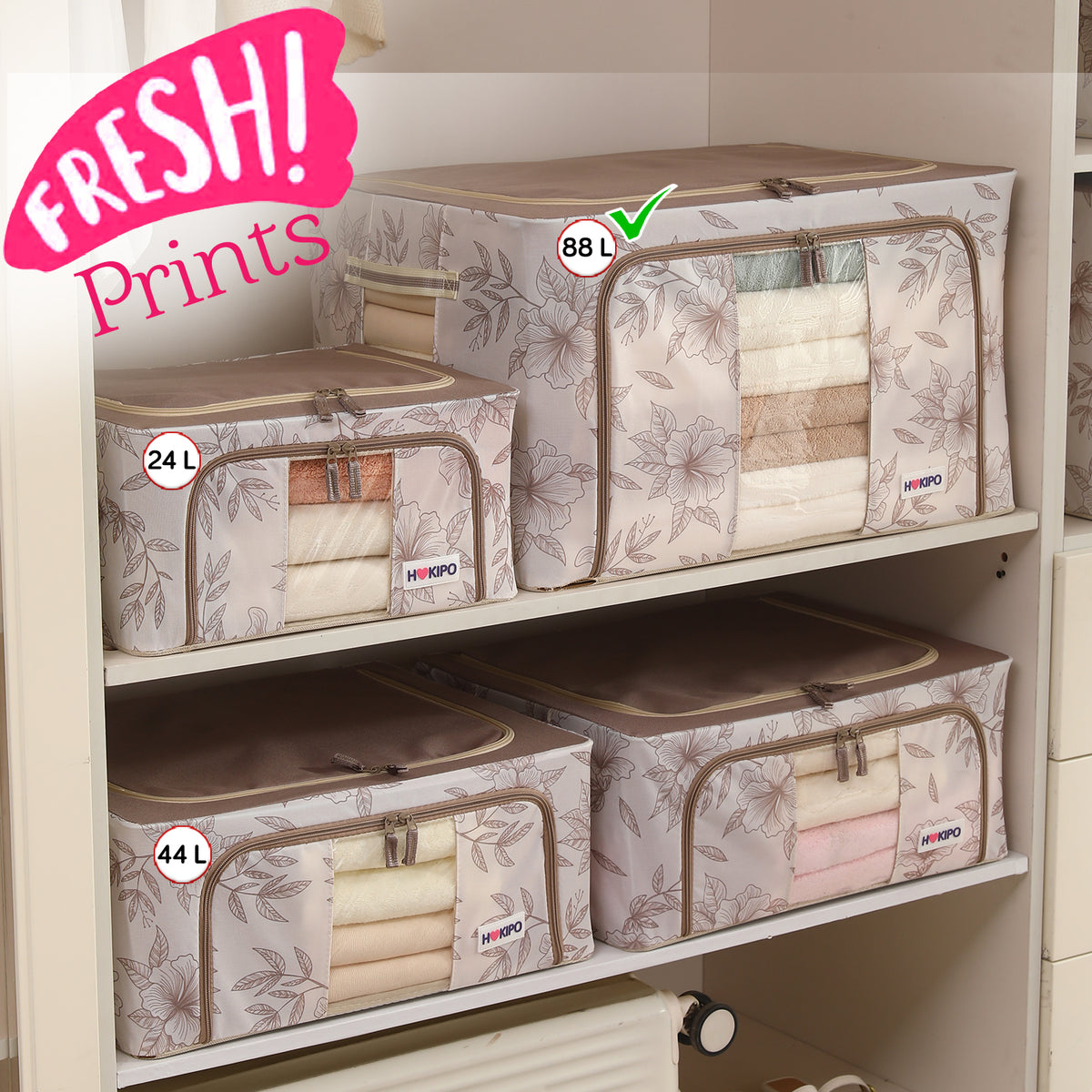 Foldable Cloth Storage Organizer for Wardrobe, Latte Floral